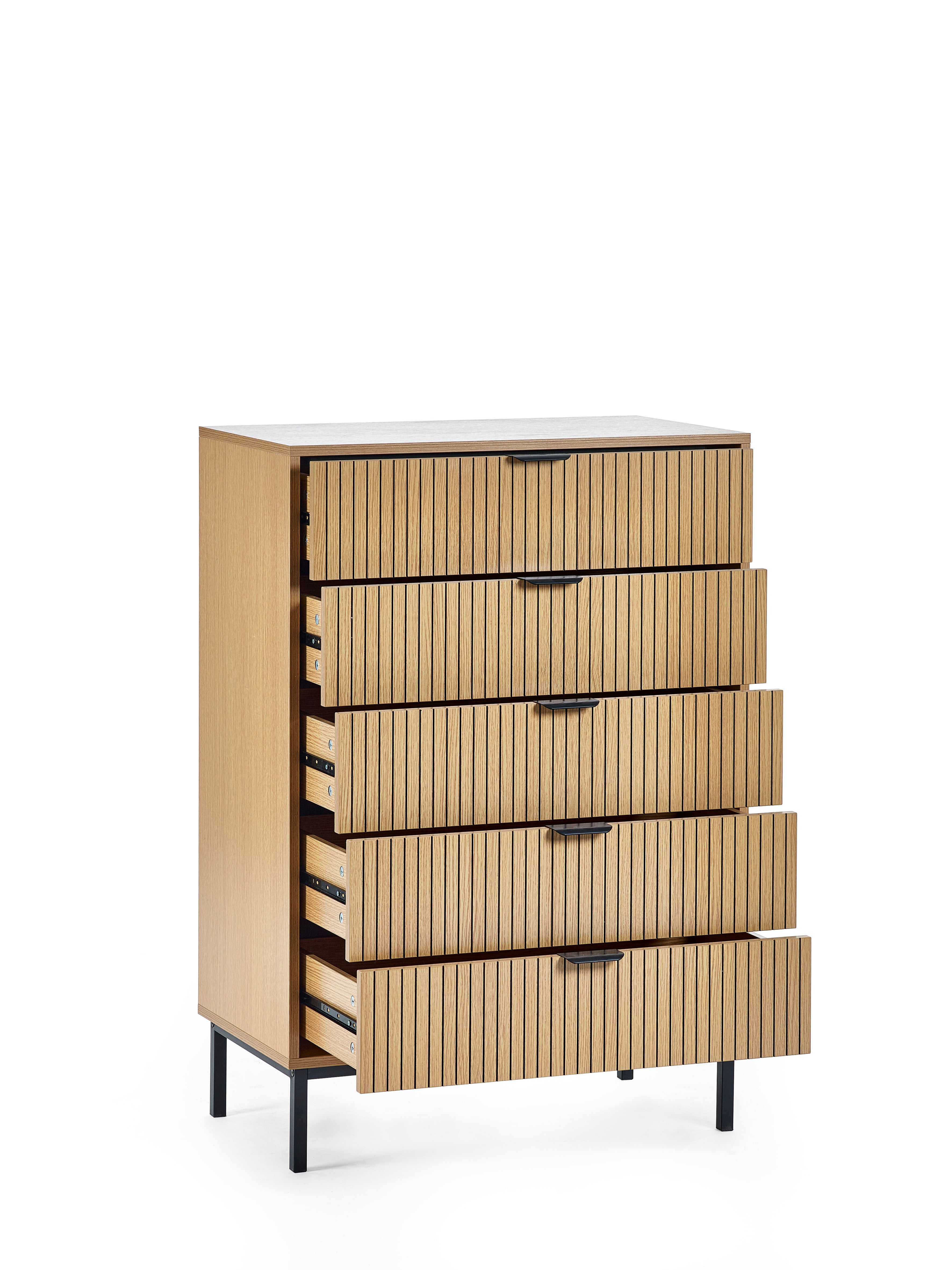 Arya Slatted Oak Wood Chest of Drawers | 5 Drawers